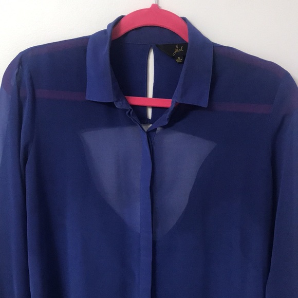 Jack - Semi Sheer Royal Blue Long Sleeve Open Back Blouse - Picture 2 of 8